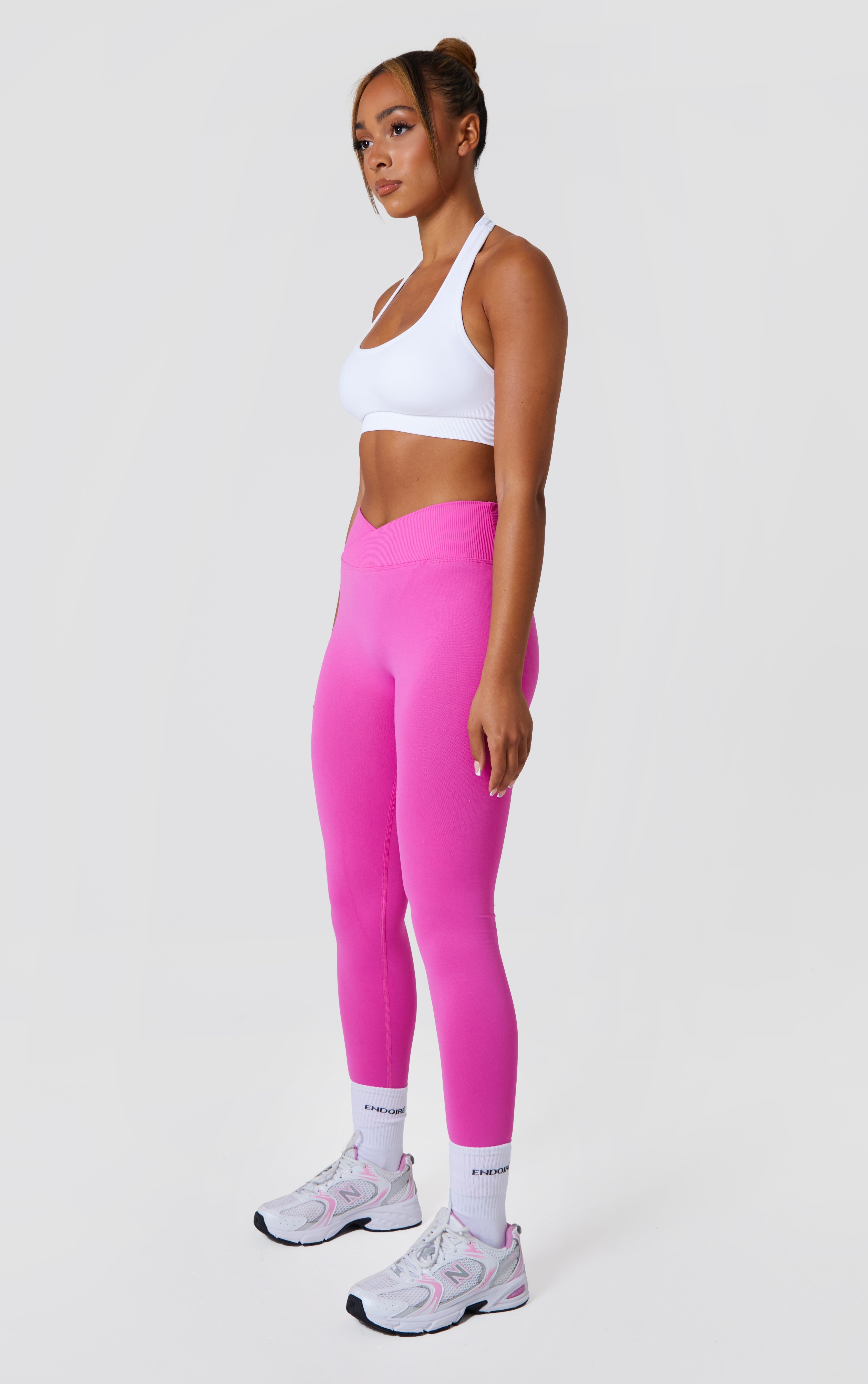 Statement Cross Waist Band Scrunch Leggings - Pink
